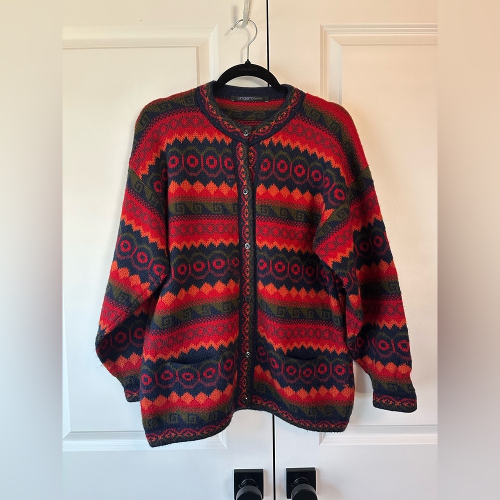 Vintage Ungaro Fever Aztec Southwestern Wool Knit Cardigan
